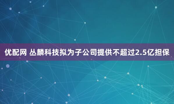 优配网 丛麟科技拟为子公司提供不超过2.5亿担保